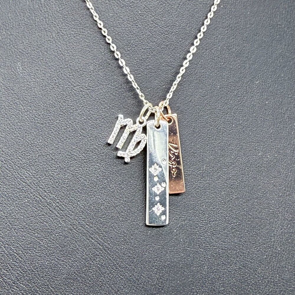 LACN Virgo 925 Sterling Silver Pave Rhinestone Tree Charm Chain Necklace Minimal